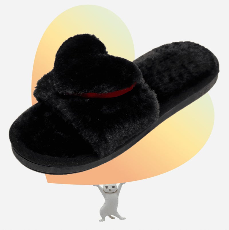 Crazy Lady Women's LOVE Slippers Fuzzy Fluffy Memory Foam House Shoes Open Toe Indoor and Outdoor (01/Black, 7.5-8.5 M US) - Image 4